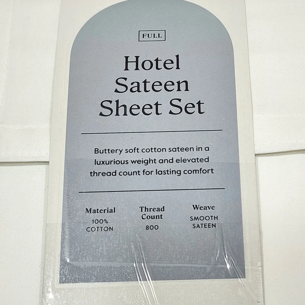 Threshold Hotel Sateen Sheet Set Full White 800 Thread‎ Count 100% Cotton 4pc